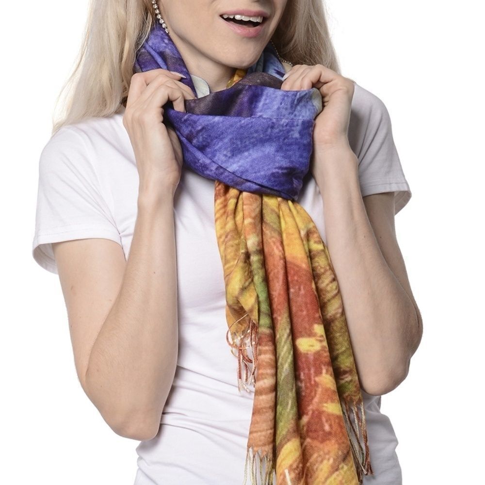 Scarf Yellow Multi Color Digitally Printed - Picture 3 of 5